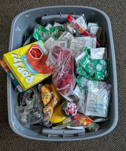 Bulk Storage Tote Of Assorted Arcade Prizes Toys & Novelties