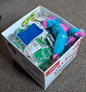 Box Lot Of Novelty Toys Energizer Bunny Ornaments & Plush Including Bazooka Gum Plushie