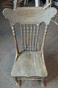 Antique Pressed-Back Oak Rocking Chair - Circa Early 1900s