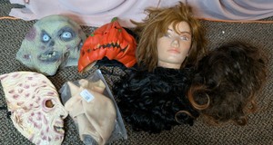 Halloween Costume Lot - Mannequin Head, Assorted Wigs, Masks & Prosthetic