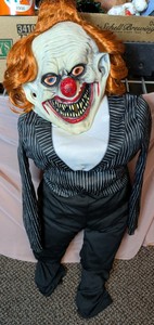 Creepy Pinstripe Suit Evil Clown Mannequin Display Prop - 32 in.