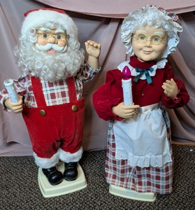 Vintage Animated Santa & Mrs. Claus Figures With Candles - 24 in. Pair
