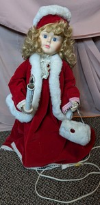 Animated Illuminated Victorian Holiday Girl Doll With Candle & Fur Muff