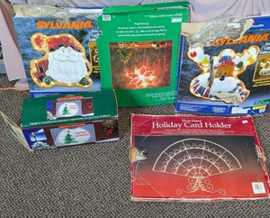 Vintage Lighted Christmas Window Silhouettes, Projector & Card Holder Lot