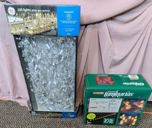 GE 100-Light Glitter Gem Garland & Electric Snowflake Luminarias Set