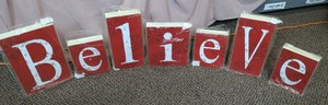 BELIEVE Wooden Holiday Mantel Tabletop Block Letters Set - 7 Pieces