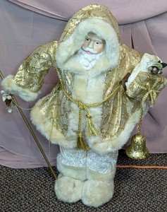 Ornate Gold Brocade Victorian Santa Claus Standing Display Figure