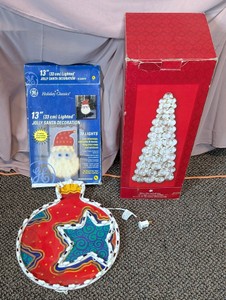 Vintage Lighted Christmas Decor Lot - GE Santa, Ball Tree & Star Ornament