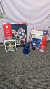 Vintage Lighted Christmas Decor Lot - 20 Santa, Snowman Tree Face, Topper & Lights
