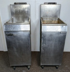 Pair Of 2 Superior Commercial Stainless Steel Floor Model Deep Fryers