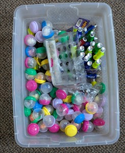 Bulk Plastic Tote Of Vending Machine Toy Capsules & Megafat Novelties