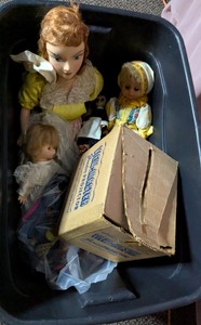 Vintage Boudoir Doll, European Folk Dolls & Fashion Doll Lot with View Master Projector in Tote