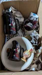 Vintage Rooster Batter & Syrup Pitchers, Rooster Figurine, M&M Jar,  & Mixing Bowl Lot