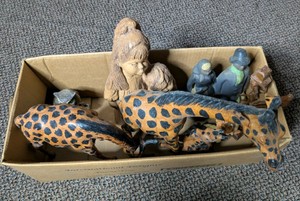 Assorted Hand-Carved Wooden Giraffes & Folk Art Figurines Lot