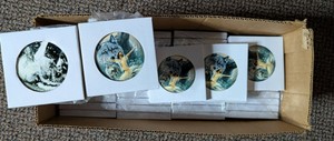 Box Lot of Ceramic Wildlife Wolf & Native American Art Coasters