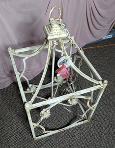 Rustic Distressed White Large Metal 4-Light Lantern Chandelier - Brand New
