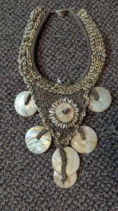 Vintage Papua New Guinea Style Ceremonial Cowrie & Pearl Shell Pectoral Collar