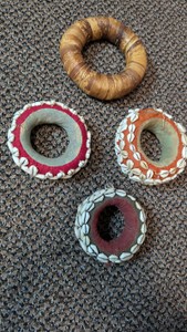 Vintage Tribal Cowrie Shell & Woven Fiber Currency Rings  Armbands - Lot of 4