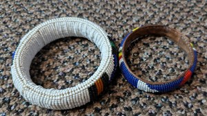 Vintage African Tribal Maasai  Zulu Hand-Beaded Bangles - Pair