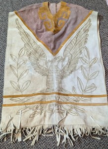 Vintage 1970s Handcrafted Suede Leather Eagle Fringe Poncho  Cape