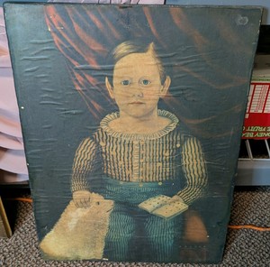 Vintage American Primitive Folk Art Reproduction Print - Boy With Dog