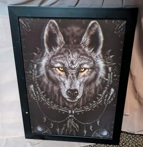 Framed Wildlife 3D Moving Wolf Art Print in Black Wooden Frame