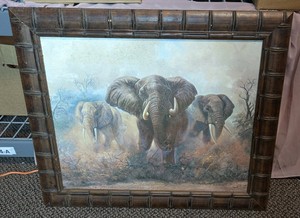 Framed African Wildlife Art Print - The Charging Herd After David Shepherd