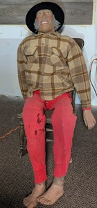 Seated Old-Timer Miner  Mountaineer Display Mannequin in Wood Rocker