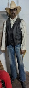 Full-Size Western Cowboy Display Mannequin in Hat, Leather Vest & Denim 77 Tall