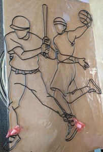 Wrought Wire Metal Sports Wall Art - Baseball Batter & Basketball Player