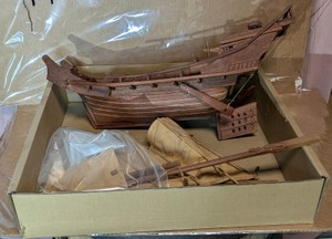 Handcrafted Wooden Model Sailing Ship With Cloth Sails & Rigging
