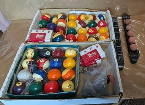 Vintage Billiard Balls and Master Chalk Assortment