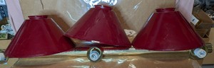 Vintage Brass 3-Light Billiard Pool Table Light Fixture with Red Shades