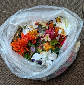Bag Lot of Assorted Artificial Flowers and Floral Greenery