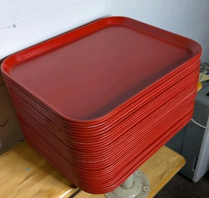 Commercial Red Plastic Cafeteria Fast Food 32 Serving Trays Stack