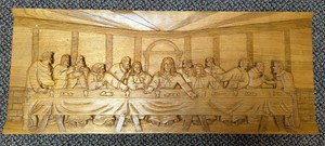 Carved Wood Relief Wall Plaque - The Last Supper