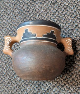Vintage Southwestern Terracotta Two-Handled Pottery Vessel