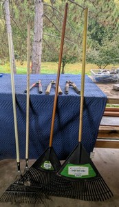 Assorted Lawn Maintenance Yard Tools 4 Rakes and 3 Trimmers