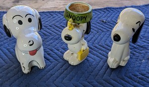 Vintage Peanuts Snoopy Ceramic Figurines and Planter 3-Piece Lot