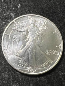 1991 AMERICAN SILVER EAGLE 1 TROY OZ .999 FINE SILVER