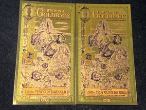 2 WYOMING GOLDBACKS 11000TH TROY OZ 24K GOLD EACH