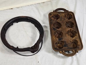 Cast Iron Bundt Cake Mold and Iron Stove Ring with Handle