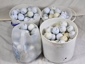 Lot of Assorted Golf Balls in Buckets and Containers