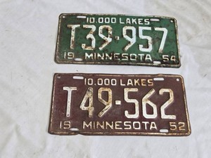 Minnesota Vintage License Plates 1952 & 1954