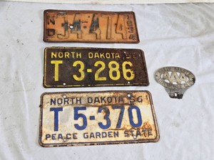North Dakota License Plates and Automobile Club Badge including 1934 and 1956 Plates