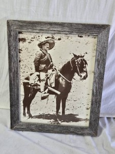 Framed Photograph of Revolutionary Figure Pancho Villa on Horseback
