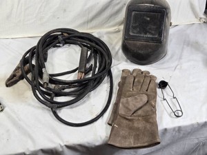 Welder Helmet, Cables, and Gloves