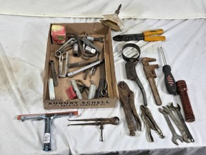 Mixed Hand Tools and Accessories Lot such as pliers, wrenches, screwdrivers, and a wire stripper