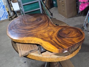 Live Edge Wooden Slab with Metal Bracing - Has Some Cracks - Very Heavy - No Legs