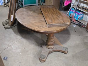 Wooden Dining Table with Pedestal Base and Leaf - Disassembled